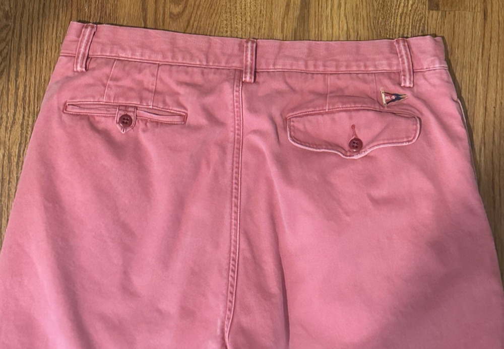 Polo by Ralph Lauren Slim GI Fit Mens 33 30 Chinos Salmon Pink Flag Logo Vintage